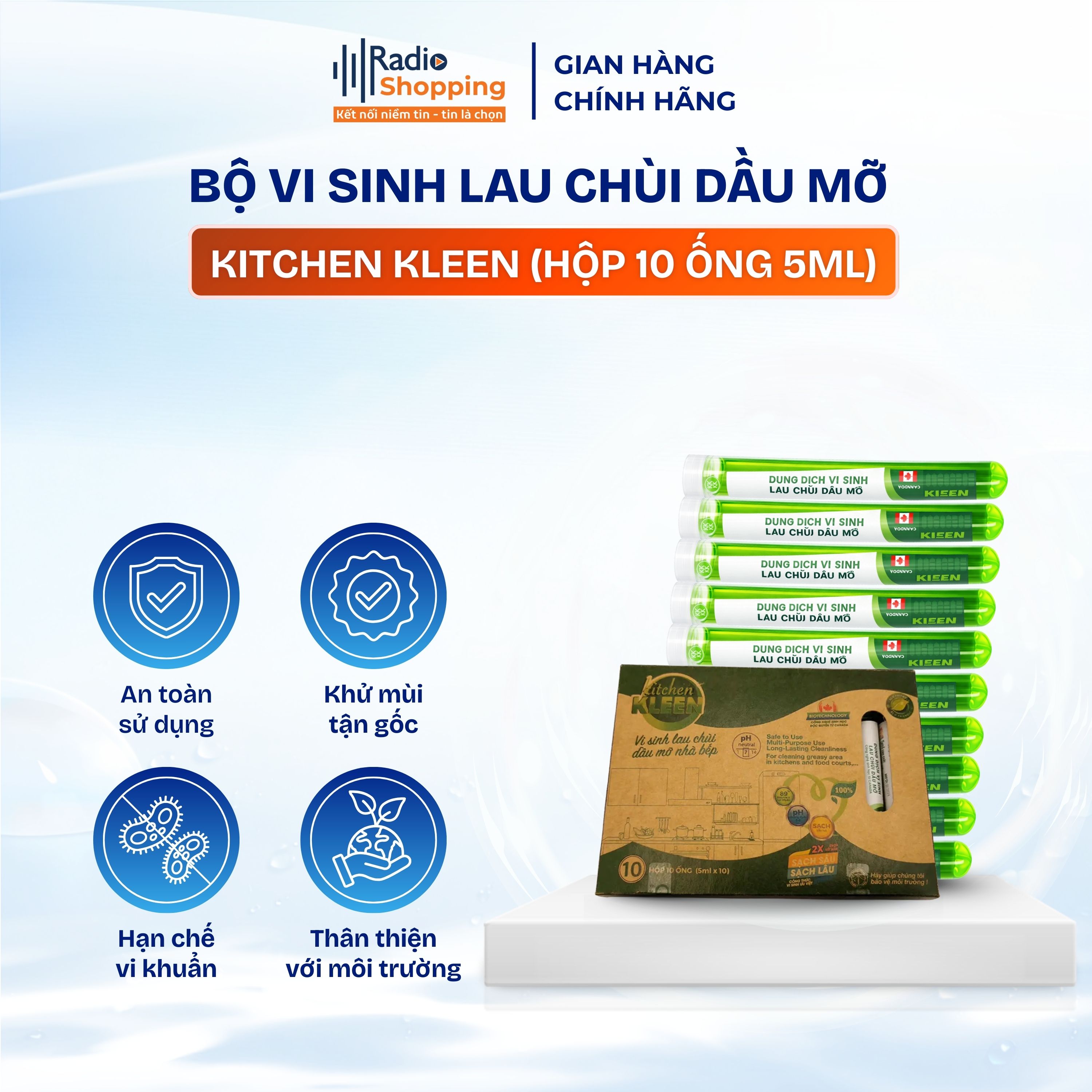 Hộp vi sinh lau chùi dầu mỡ KITCHEN KLEEN [10 ống 5ml]